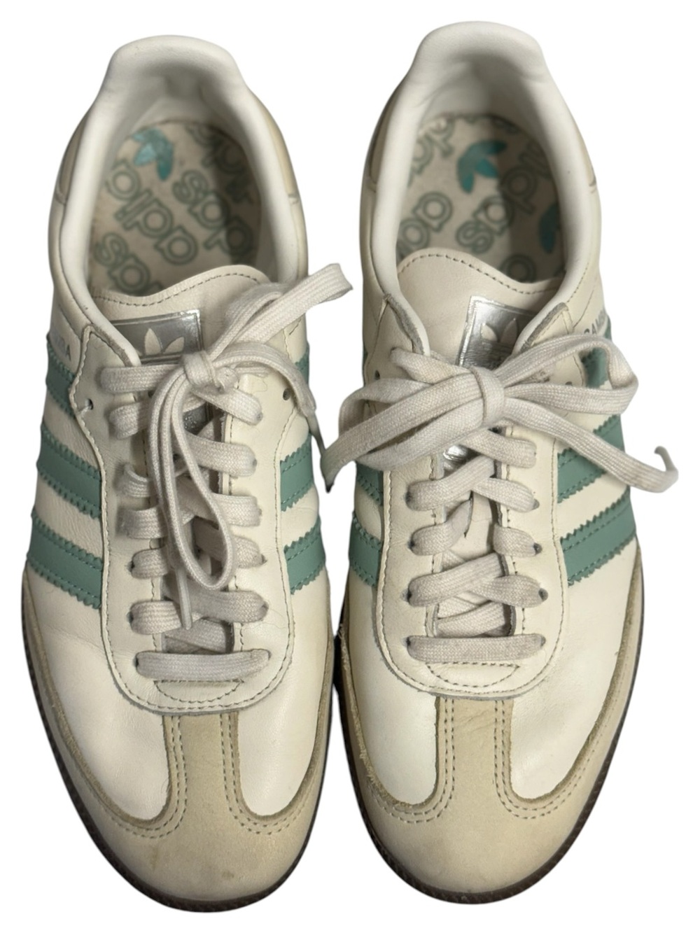 Adidas Samba OG Sneakers in White with Hazy Green Stripes Sz 8 - Picture 5 of 7